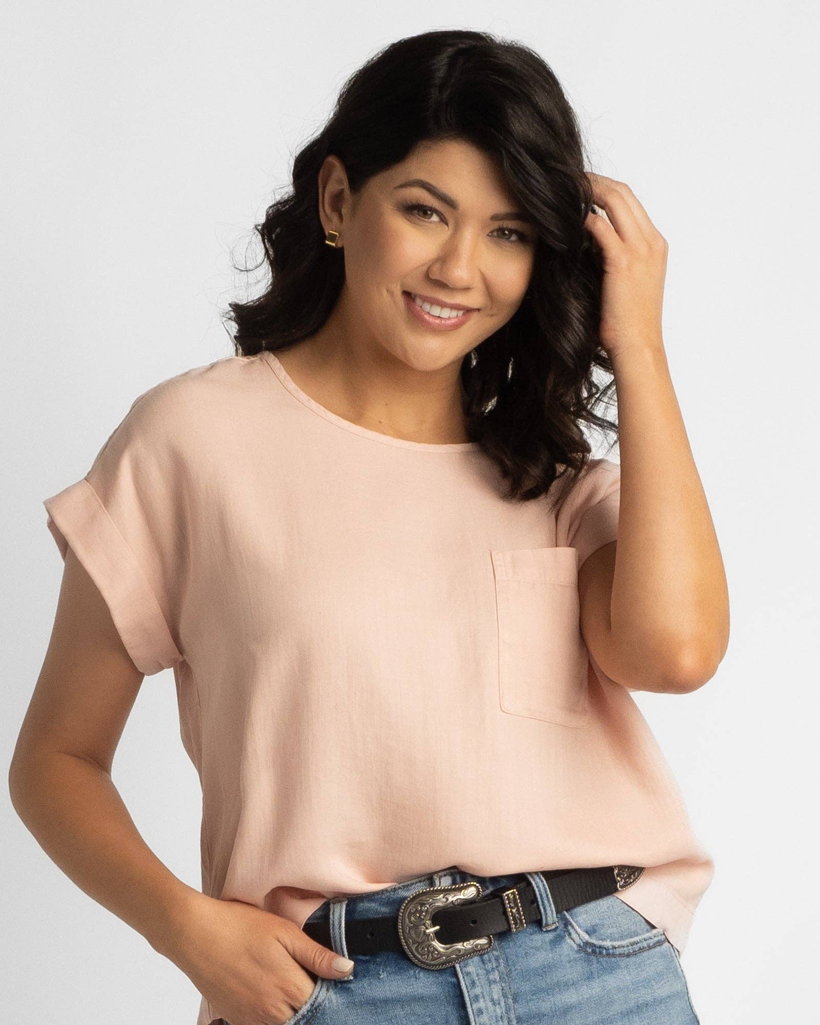 Vital Pink Short Sleeve Scoop Neck Blouse