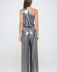 Made in USA Metallic One Shoulder Wide Leg Jumpsuit