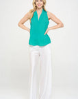 Made in USA Solid V neck Top with Drape Neckline