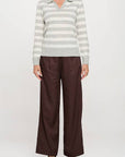 Striped Knit Polo Collar neck Long Sleeve Top