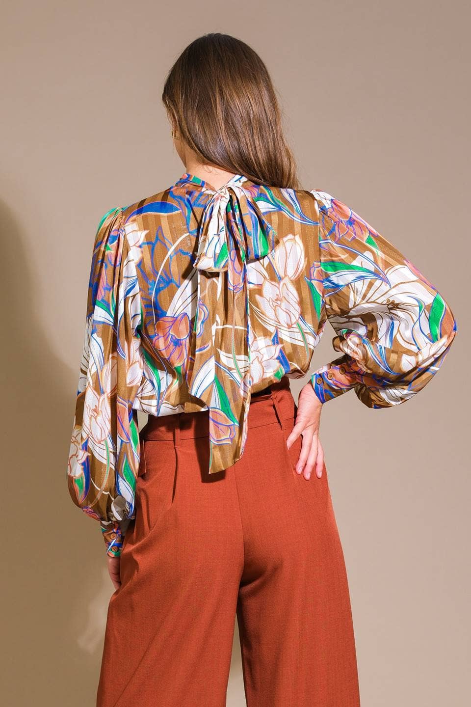 Retro bow tie neck blouse
