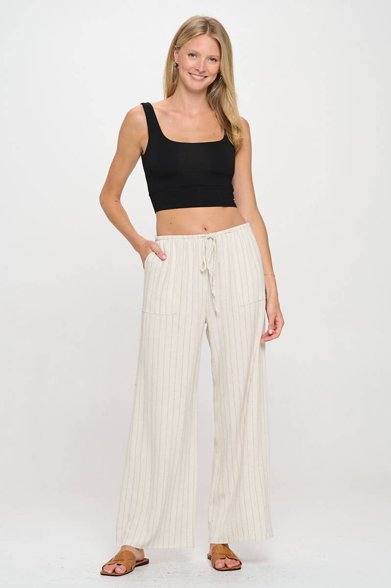 Made in USA Linen Striped Adjustable Straight Leg Pants