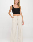 Made in USA Linen Striped Adjustable Straight Leg Pants