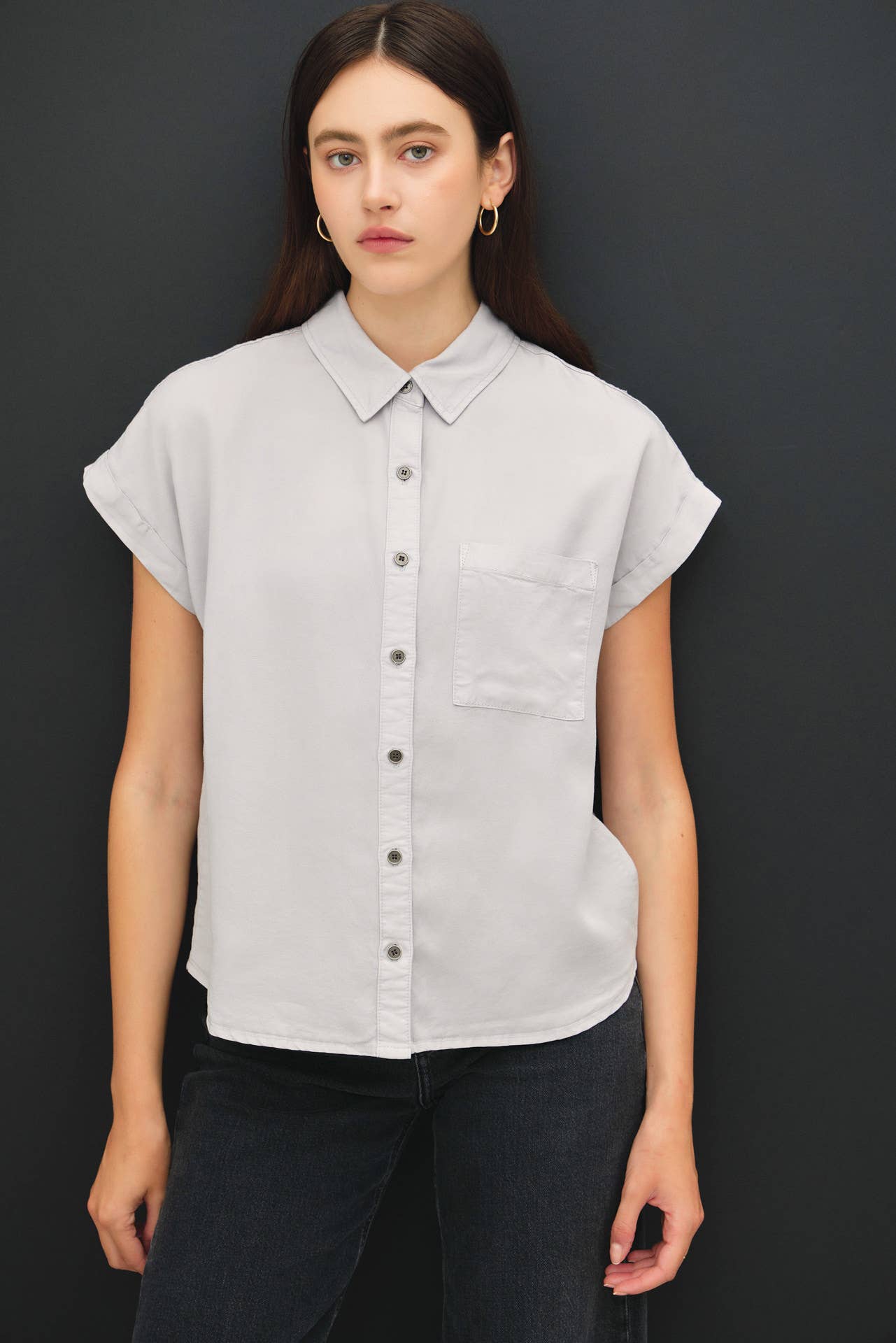Dolman Button Down Short Sleeve Shirt