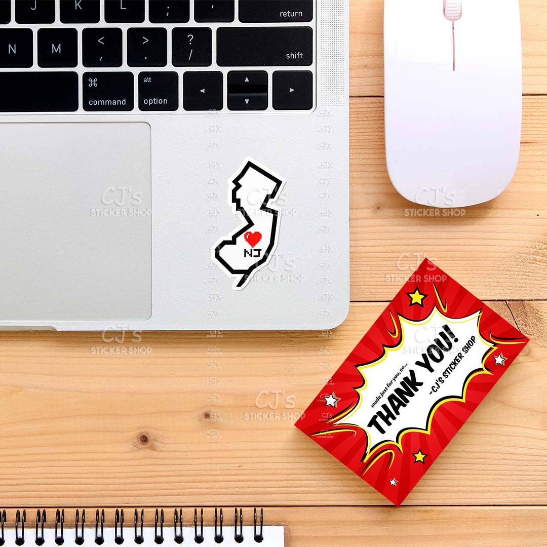 New Jersey Pixel Heart State Outline Sticker Vinyl Decal