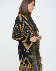 Tribal Print Cardigan with Fringe Detail and Tie