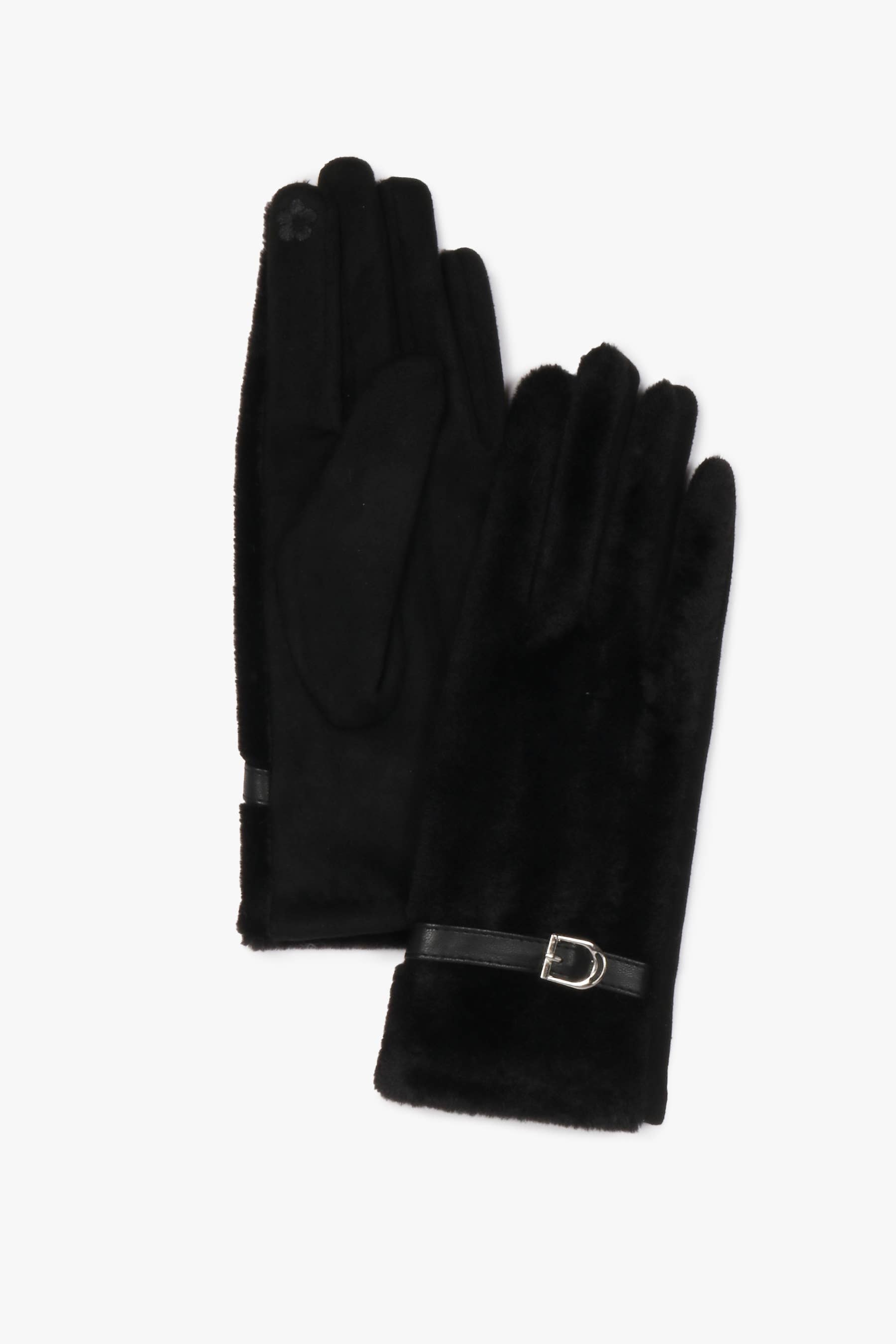 Tech Touch suede and fur gloves with buckle