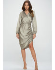 Stretch Satin Dress with Ruched Asymmetrical Hem