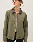 Barn Jacket with Faux Leather Collar