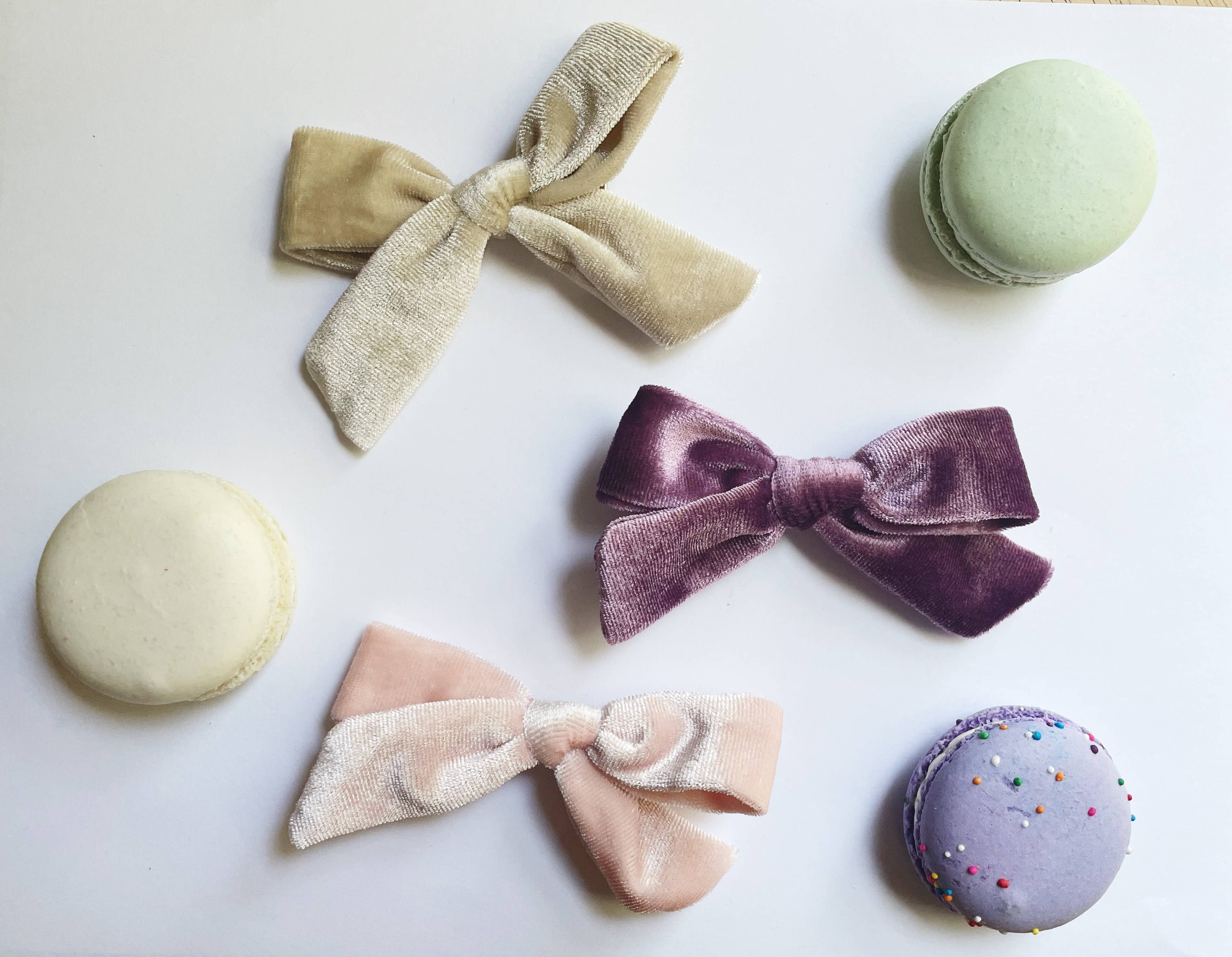 Velvet Hair Bow Clip - Oatmeal Velvet Bow