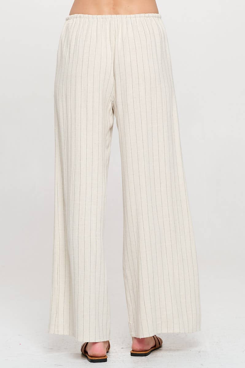 Made in USA Linen Striped Adjustable Straight Leg Pants
