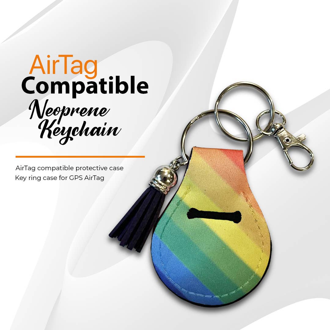 Neoprene AirTag Compatible Case Keychain – Rainbow Stripe