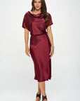 Satin Stretch Dress with Slit