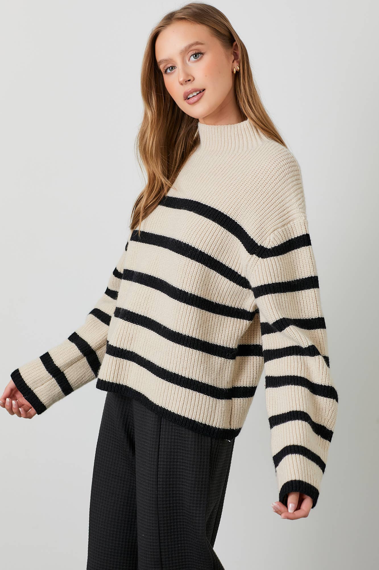 Mock Neck Ribbed Knit Sweater