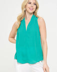 Made in USA Solid V neck Top with Drape Neckline