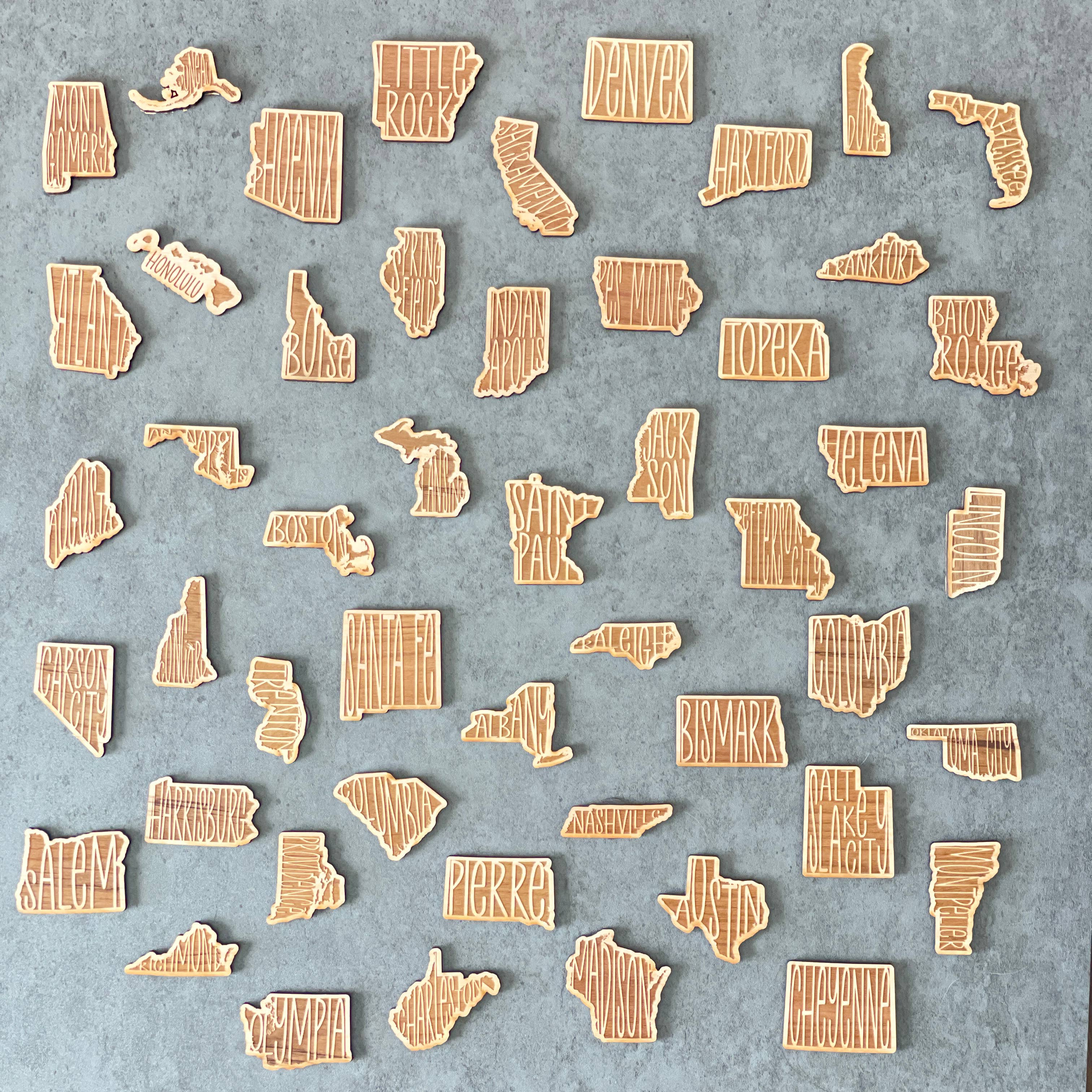 CUSTOM USA States Wood Magnet ~ Engraved with your town