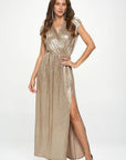 Made in USA Sleeveless Metallic Maxi Dress