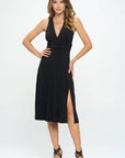 Deep V Neck Dress with Slit