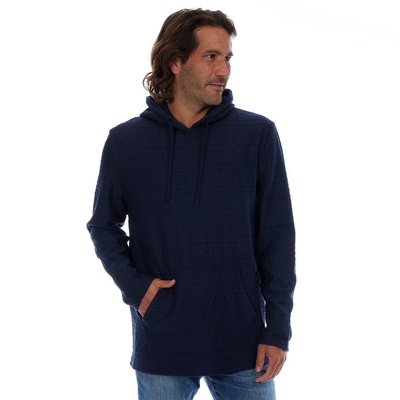 Tobias Textured Tonal Stretch Kangaroo Pocket Hoodie - Navy