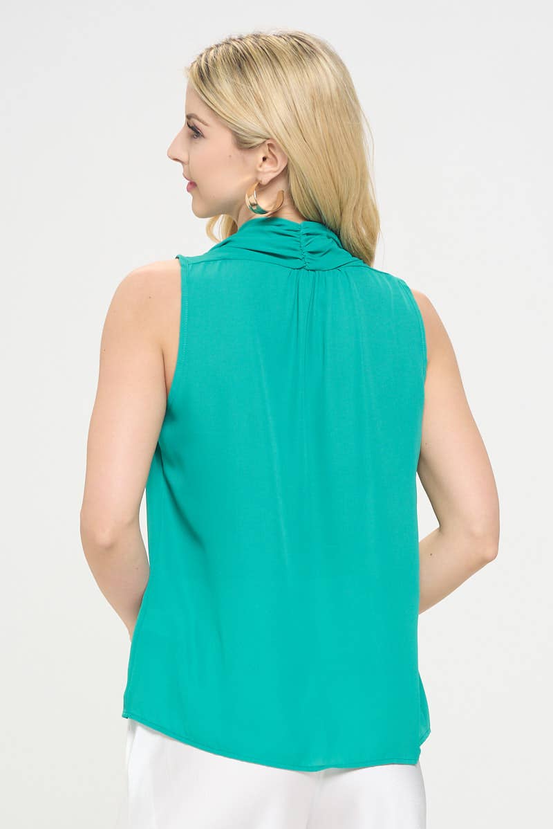Made in USA Solid V neck Top with Drape Neckline