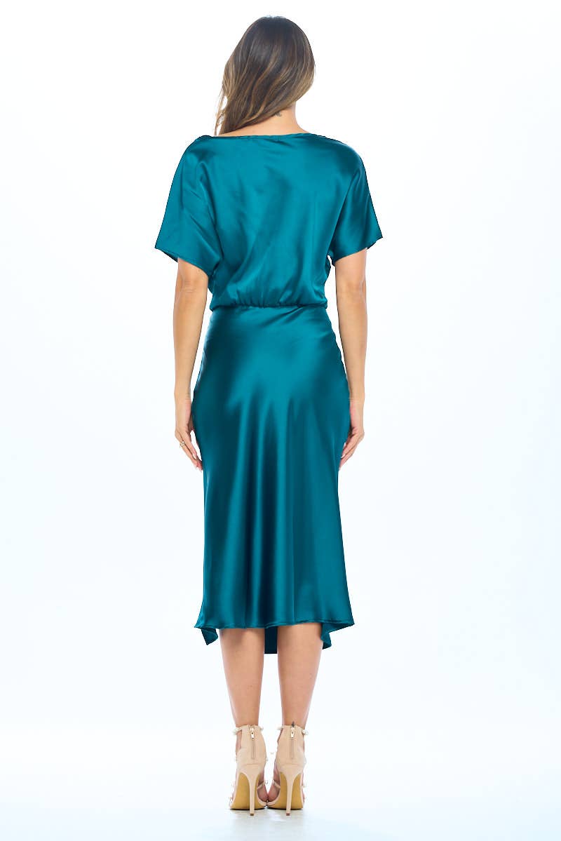 Made in USA Satin Stretch Print Dress with Slit