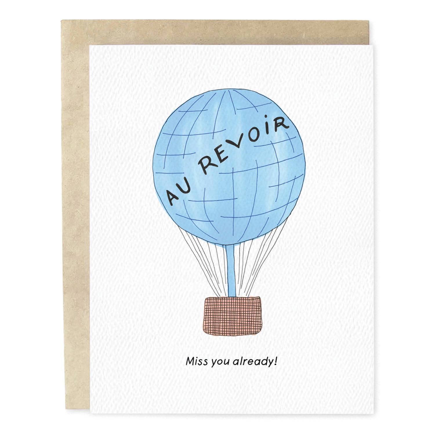 Au Revoir Balloon Miss You Hand-Illustrated Greeting Card