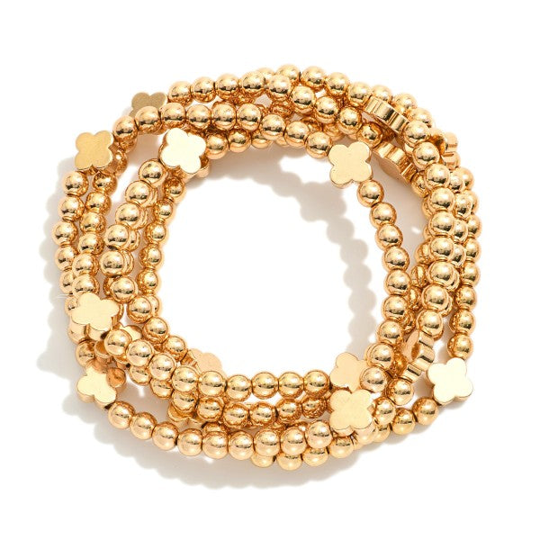 Metal Tone Beaded Stretch Bracelet
