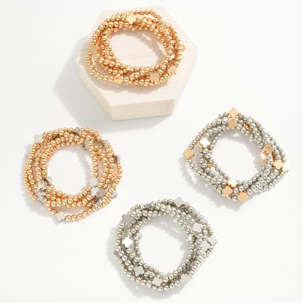 Metal Tone Beaded Stretch Bracelet