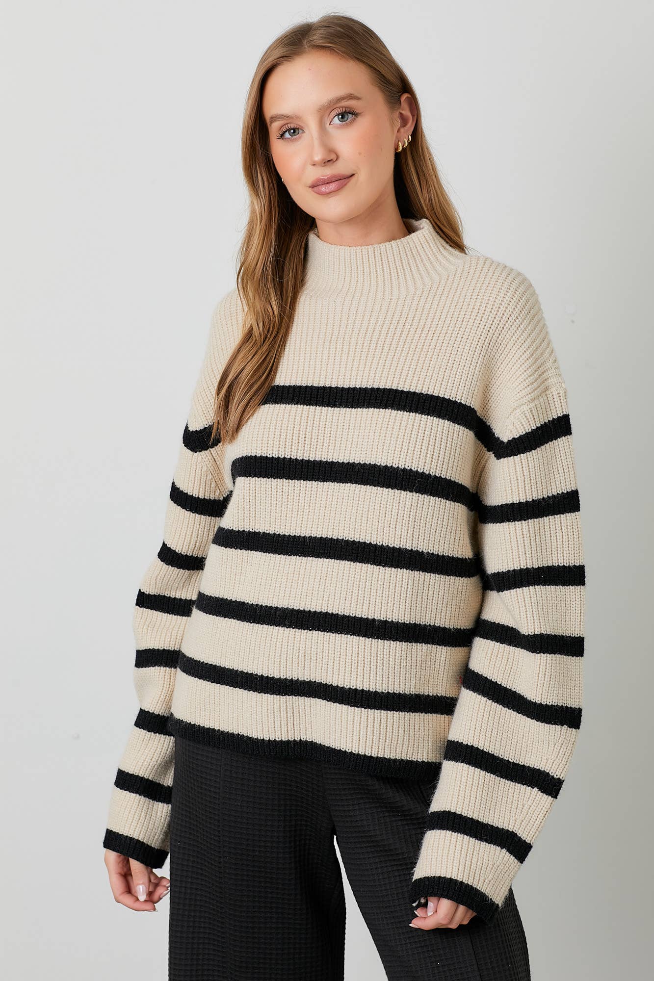 Mock Neck Ribbed Knit Sweater