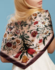 Vintage Botanical Floral Square Scarf – Elegant Garden Print Satin Neck & Hair Scarf