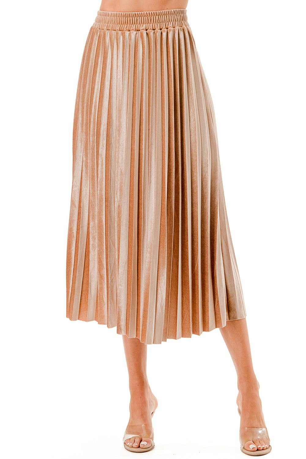 Velour Pleated Midi Skirt