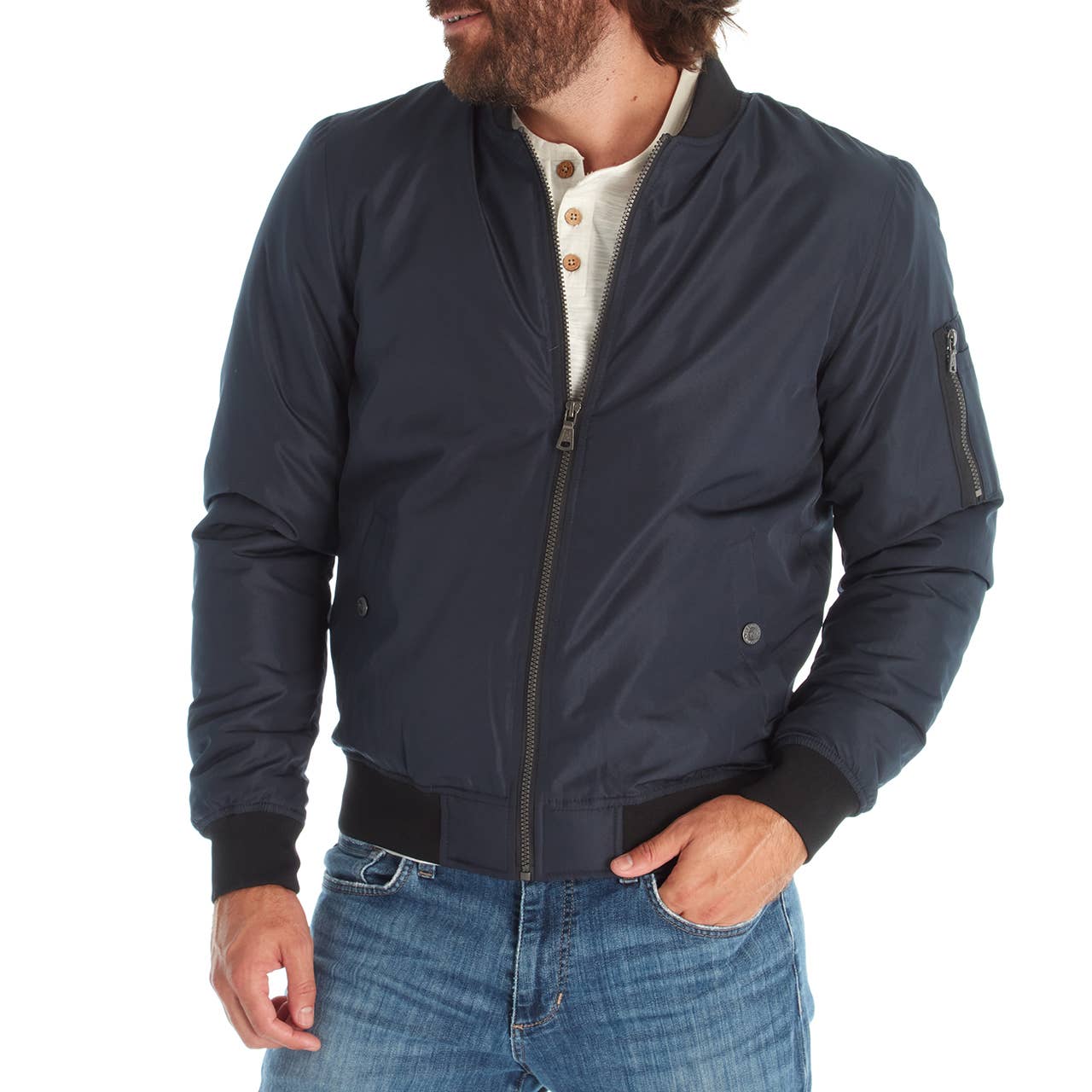 Lewis Sherpa Lined Bomber Jacket  - Navy