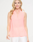 Made in USA Solid V neck Top with Drape Neckline