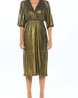 Made in USA Lurex Metallic Kimono V neck Dress with Slit