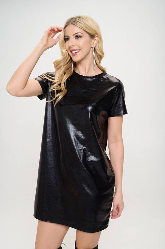 short sleeve metallic dress Made in USA Metallic Short Sleeve Dress
