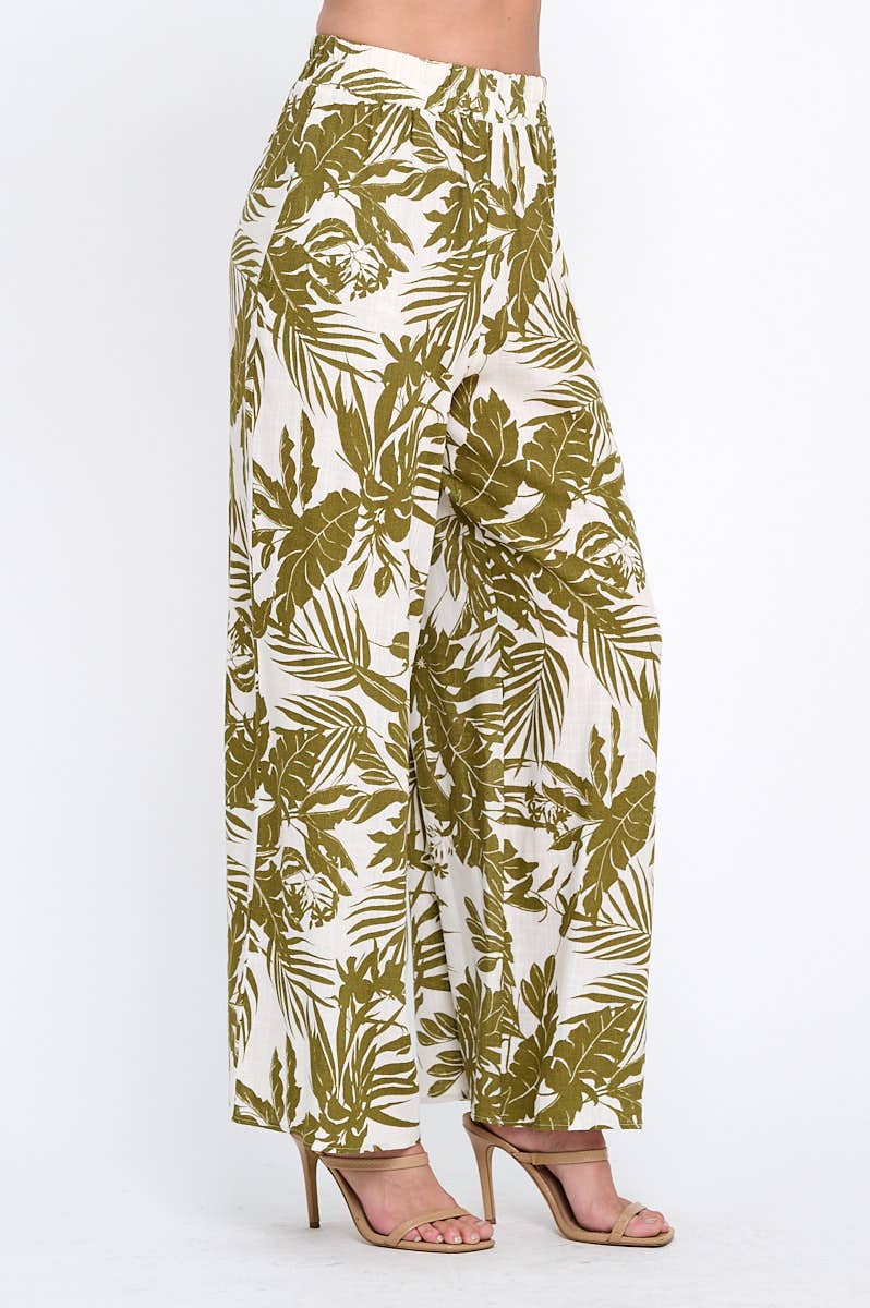 Made in USA Linen Tropical Print Pants with Pockets
