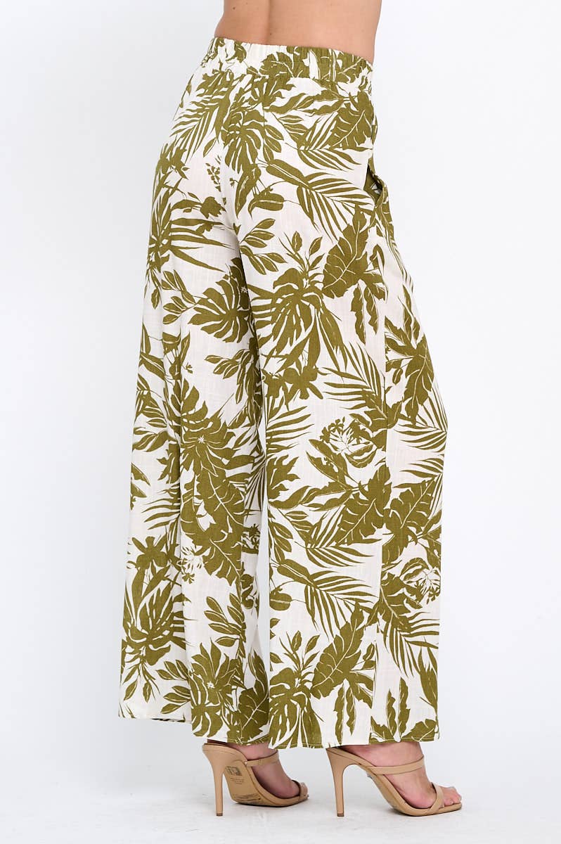 Made in USA Linen Tropical Print Pants with Pockets