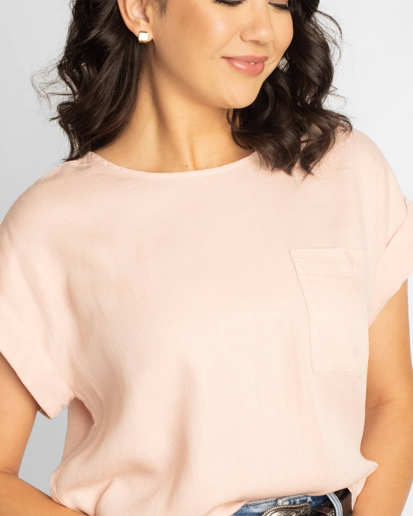 Vital Pink Short Sleeve Scoop Neck Blouse
