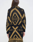 Tribal Print Cardigan with Fringe Detail and Tie