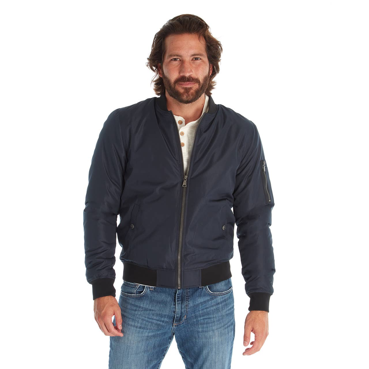 Lewis Sherpa Lined Bomber Jacket  - Navy