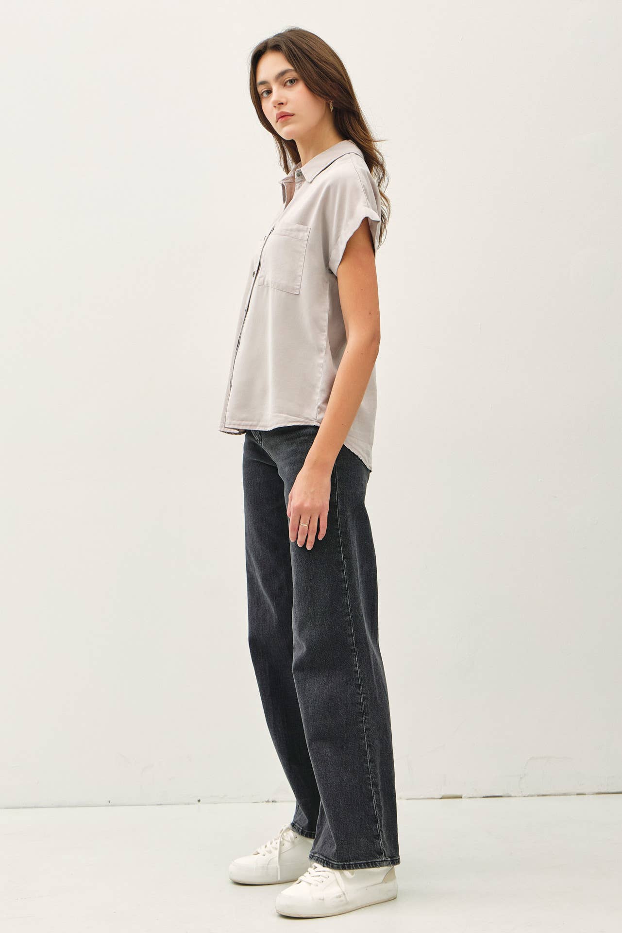 Dolman Button Down Short Sleeve Shirt