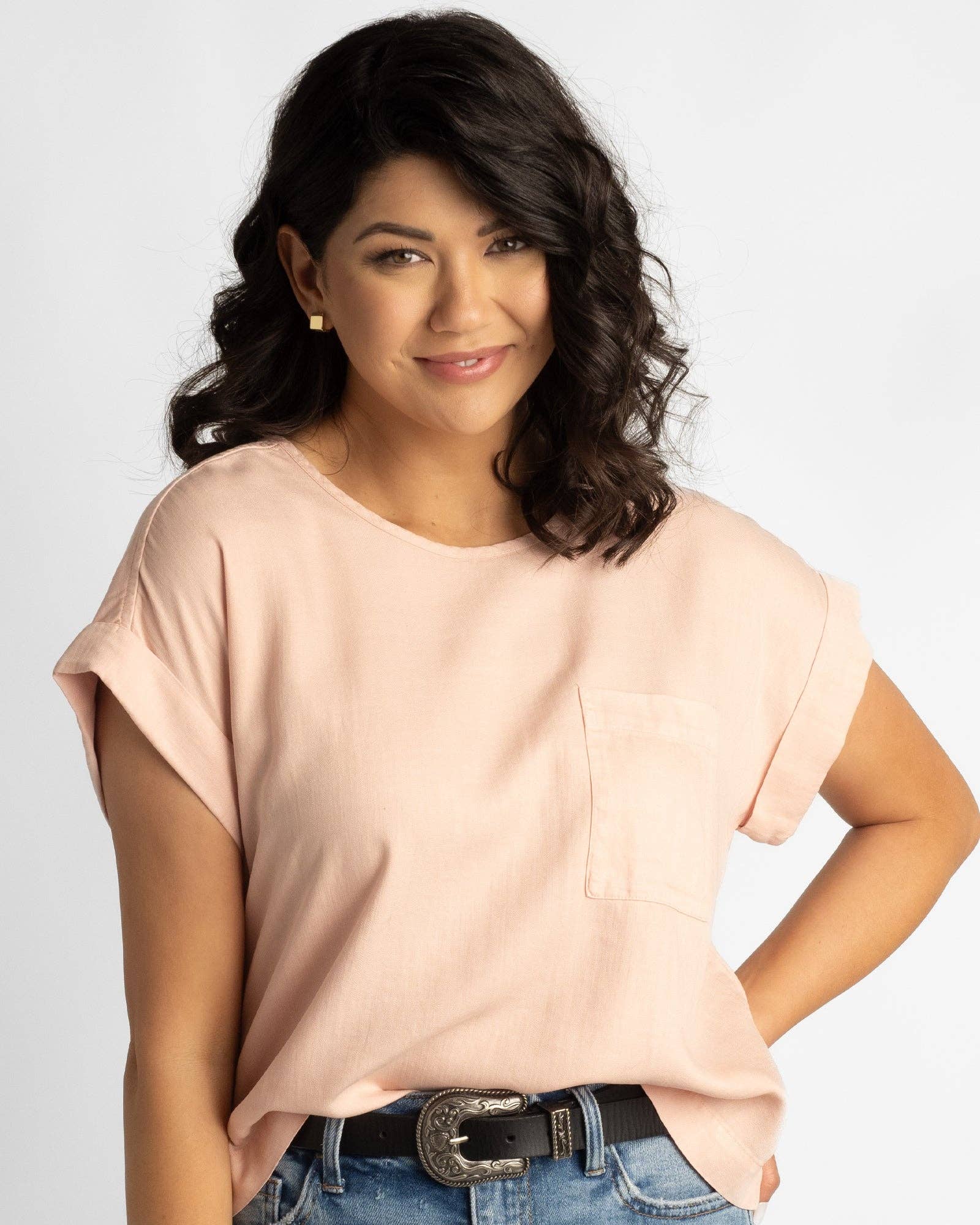 Vital Pink Short Sleeve Scoop Neck Blouse