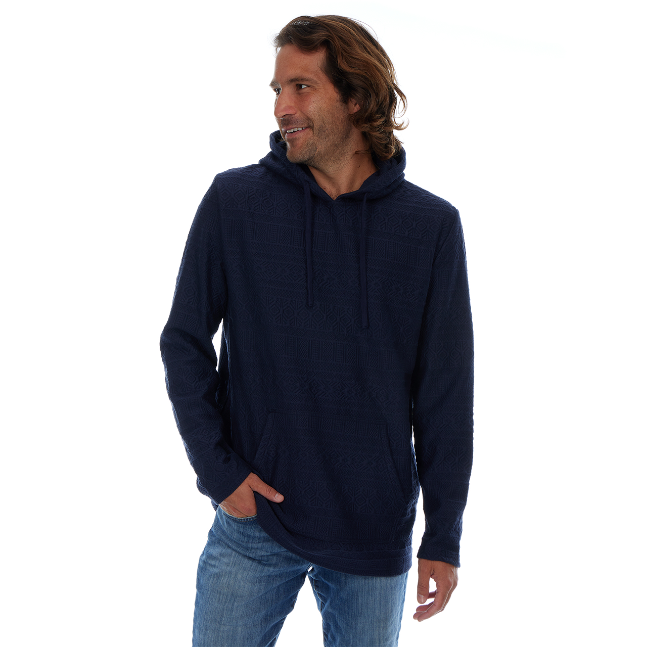 Tobias Textured Tonal Stretch Kangaroo Pocket Hoodie - Navy