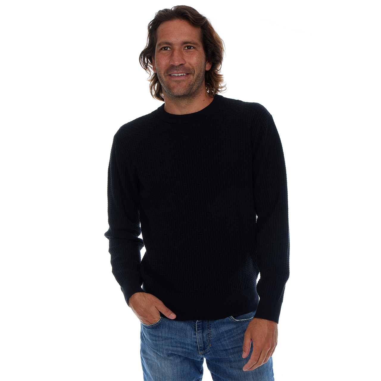 Allen Solid Textured 100% Cotton Sweater -Black