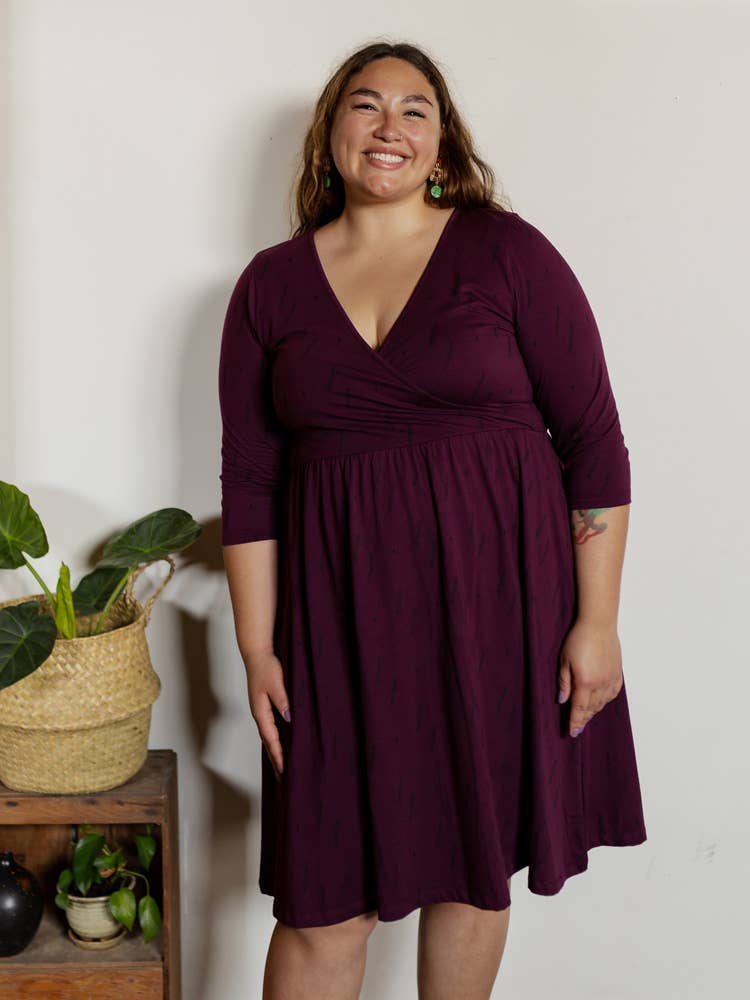 Callie Long Sleeve Wrap Dress - Diamond Vine Dark Purple