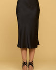 Made in USA Solid Satin Midi Skirt