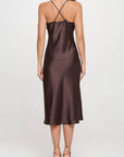 Made in USA Satin Bias Slip Dress with Slit