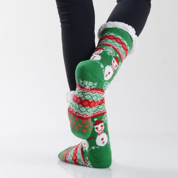 Women's Assorted Christmas Snowman Print Sherpa Socks