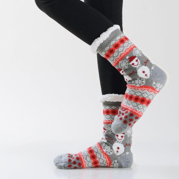 Women's Assorted Christmas Snowman Print Sherpa Socks