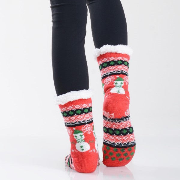 Women's Assorted Christmas Snowman Print Sherpa Socks